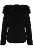Black Puffer Jacket With Chunky Black Faux Fur Trim