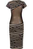 Beige and Black Striped Knitted Net Paneled Midi Dress