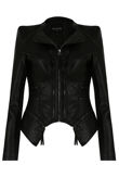 Black PU Double Collar Silver Zip Up Jacket