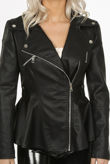 Black Faux Leather Peplum Biker Jacket