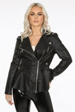 Black Faux Leather Peplum Biker Jacket