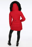 Black Fur Hood High Neck Longline Red Jacket