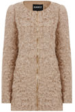 Beige Zip Up Side Pocketed Fur Jacket 