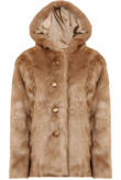 Mocha Faux Fur Buttoned Up Hooded Jacket