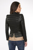 PU Buttons Trim Paneled Biker Jacket