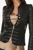 PU Buttons Trim Paneled Biker Jacket