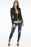 PU Buttons Trim Paneled Biker Jacket