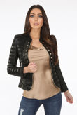 PU Buttons Trim Paneled Biker Jacket