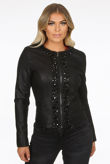 Faux Leather Black Stone Trim Jacket