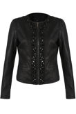 Faux Leather Black Stone Trim Jacket