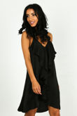 Black Frilled Open Back Shift Dress