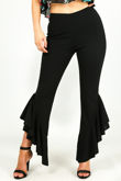 Fitted Crepe Draped Frill Hem Trouser In Black