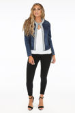 Pearls Trim Open Denim Jacket 
