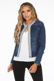 Pearls Trim Open Denim Jacket 