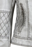Grey Distressed Leather Stiched Pattern Jacket