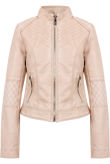 Peach Distressed Leather Stiched Pattern Jacket
