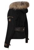 Black Waist Belt Fur Hood Premium Jacket
