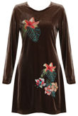 Brown Velvet Embroidered Swing Dress