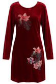 Burgundy Velvet Embroidered Swing Dress