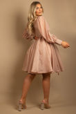 Taupe Balloon Sleeve Skater Dress With Sequin Detail