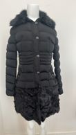 Black Longline Fur Hood Parka With Front Pannel Fur