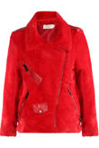 Red Fleece PU Trim Zip Up Jacket