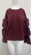 Wine Knitted Jumper With Frill Sleeve