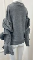 Grey Knitted Jumper With Frill Sleeve