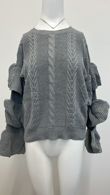 Grey Knitted Jumper With Frill Sleeve