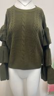 Khaki Knitted Jumper With Frill Sleeve