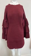 Wine Knitted Jumper Dress With Frill Sleeve