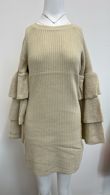 Cream Knitted Jumper Dress With Frill Sleeve