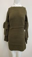 Khaki Knitted Jumper Dress With Frill Sleeve