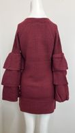 Wine Knitted Jumper Dress With Frill Sleeve