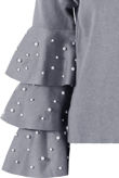Grey Pearl Embellished Ruffle Sleeve Jumper