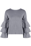 Grey Pearl Embellished Ruffle Sleeve Jumper