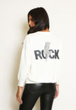 White Sequin Rock Slogan Round Neck Jumper