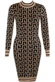 Fret Print High Neck Fine Knit Midi Dress