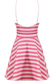 Pink & Cream Horizontal Stripe Print Flared Strappy Dress