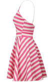 Pink & Cream Horizontal Stripe Print Flared Strappy Dress