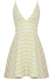 Yellow & Cream Horizontal Stripe Print Flared Strappy Dress