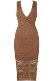Taupe Floral Lace Textured Midi Dress