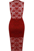 Wine Floral Lace Textured Midi Dress