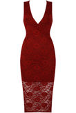 Wine Floral Lace Textured Midi Dress