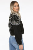 Black Fringe Pearls & Stones Trim Denim Jacket