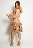 Camel Faux Fur Layered PU Coat
