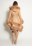 Camel Faux Fur Layered PU Coat