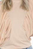 Beige Drape Wing Sleeve Mock Neck Blouse