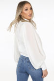 White Drape Wing Sleeve Mock Neck Blouse
