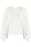 White Drape Wing Sleeve Mock Neck Blouse